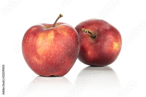 Fresh apples two red delicious isolated on white background.