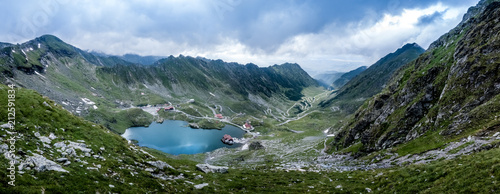 panoramic mountain view on lake Balea and on the Transfagarash photo