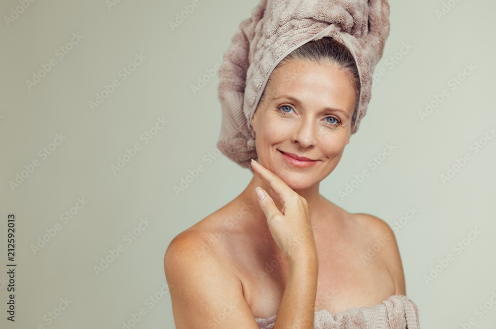 Beautiful Mature Woman In Towel Stock Photo Adobe Stock