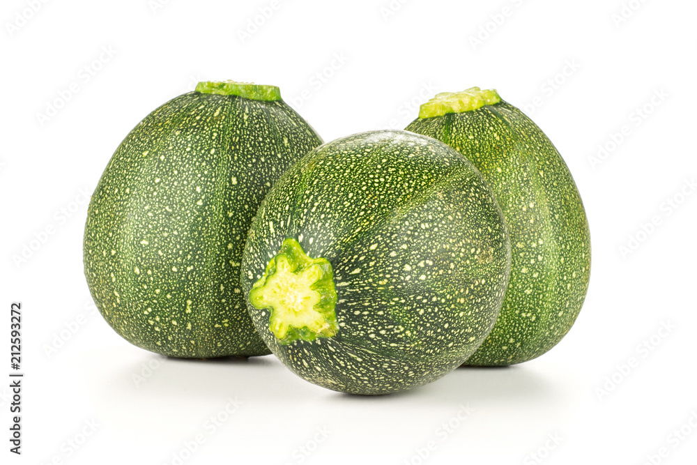 Three round zucchini isolated on white background fresh summer squash. Three round zucchini isolated on white background fresh summer squash.