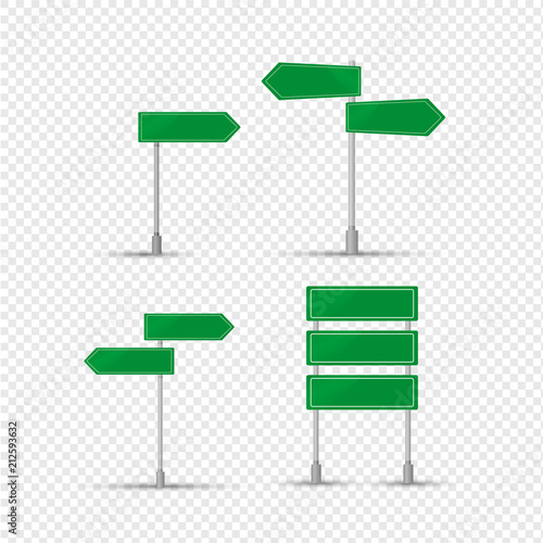 Green sign of designation of settlements, direction of movement.