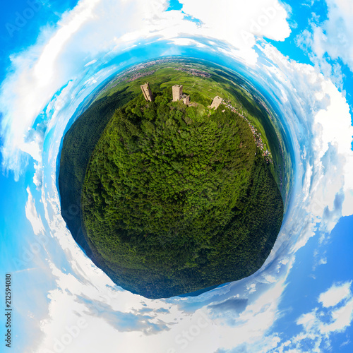 Spherical little planet view of Three Castles near Colmar, Alsace
