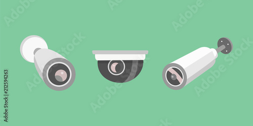 Vector set security camera. CCTV cartoon illustration. Safety and watching.