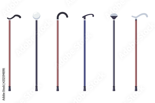 Wooden cane stick vector flat simple set isolated on white background.