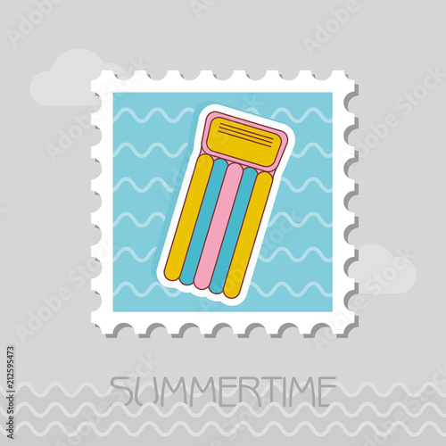 Floating mattress on beach flat stamp
