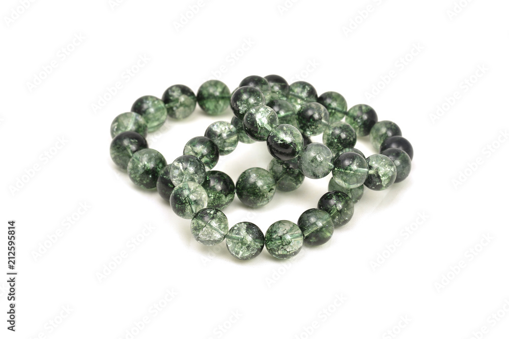 Genuine Green Phantom Quartz Bracelet or green garden quartz lucky stone white isolated background Genuine Green Phantom Quartz Bracelet or green garden quartz lucky stone white isolated background