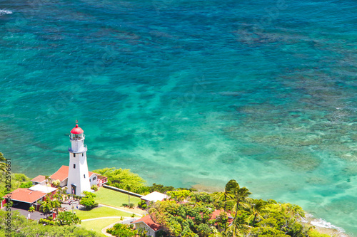 Looking down on the Diamond Head lighthouse in Honolulu, Hawaii.