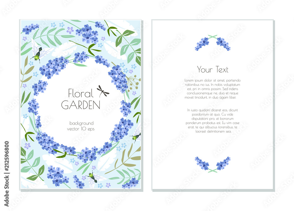 Great vector invitation card template with flower pattern life in the garden