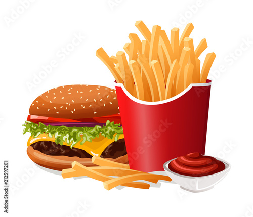 Fast Food French Fries and Burger