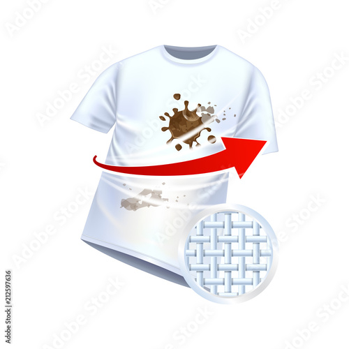 White t-shirt and stains ads design. Ads vector template or magazine design