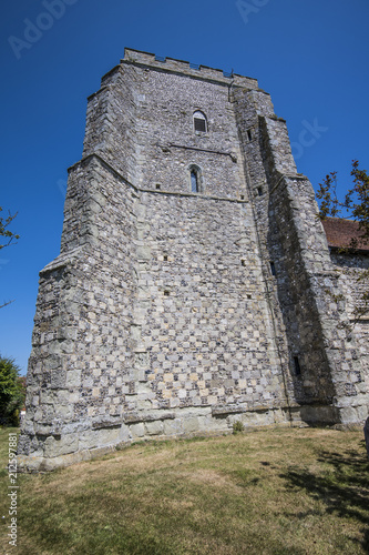 Ancient Flint Tower of St Mary's Church, Westham, East Sussex, England