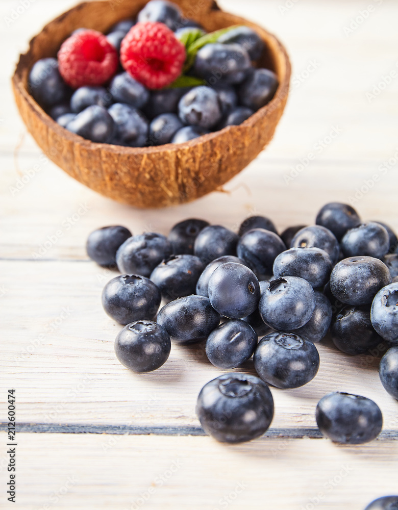 Ripe fresh raspberry and blueberry close up Ripe fresh raspberry and blueberry close up