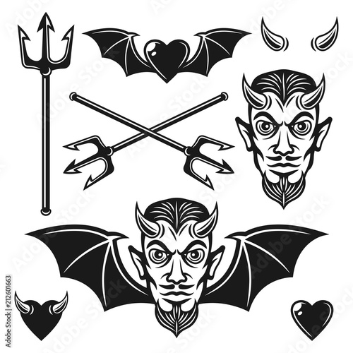Devil black vector objects and design elements