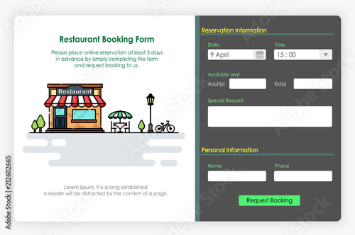 Onboarding screens design in Restaurant booking form and icon. Modern and simplified vector illustration, Template for Website and apps.