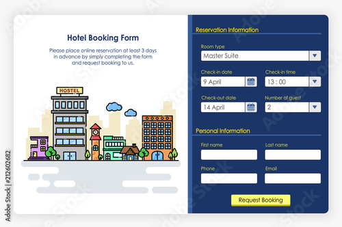 Onboarding screens design in Hotel booking form and icon. Modern and simplified vector illustration, Template for Website and apps.