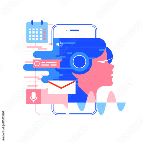 voice assistant, mobile app, Personal assistant and voice recognition concept vector illustration of soundwave intelligent technologies. Communication