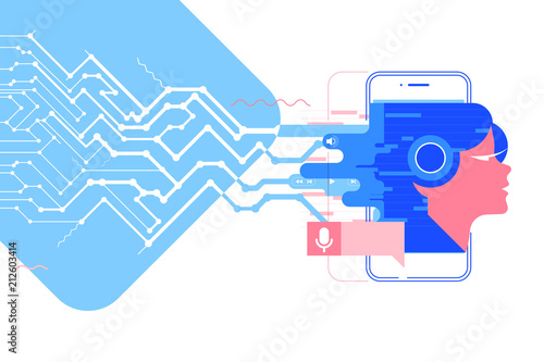 neural networks, voice assistant, mobile app, Personal assistant and voice recognition concept vector illustration of soundwave intelligent technologies. Communication