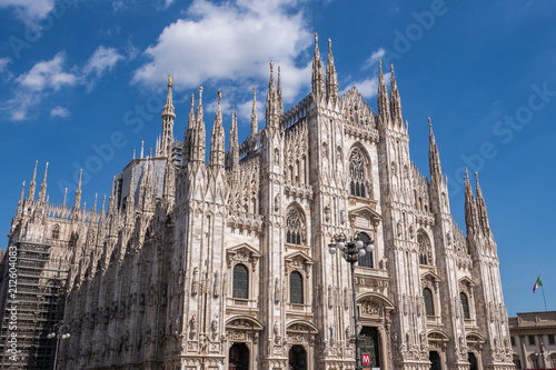 Milan, Italy - June 2018 : Famous Milan Cathedral (Duomo di Milano), view of the architecture details, west facade 