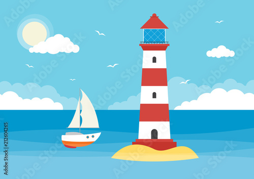 Sailing Boat and Lighthouse