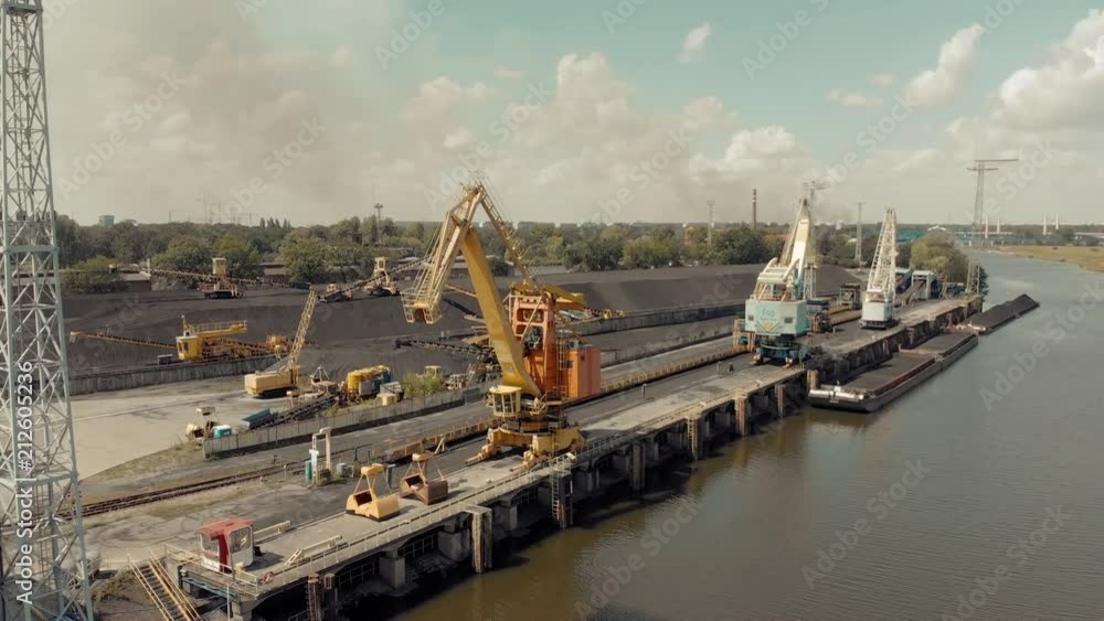 Moving cranes in harbor in Wroclaw in Poland. Moving cranes in harbor in Wroclaw in Poland.