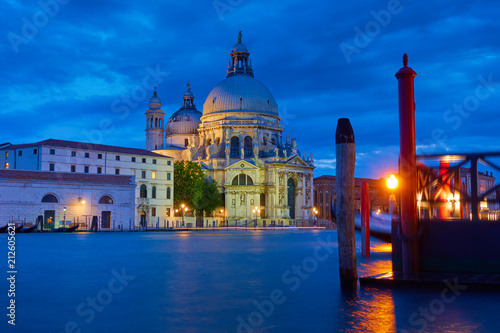 The Grand Canal  with church in Venice at night