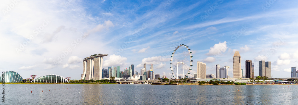 Wide panorama of Singapore Skyline with skyscrapers