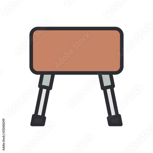 Line vector color icon gymnast vaulting horse. Sport equipment, success symbol. Athletic competition activity. Championship sporting jump. Retro style illustration and element for design wallpaper.