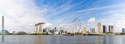 Photography Wide panorama of Singapore Skyline with skyscrapers