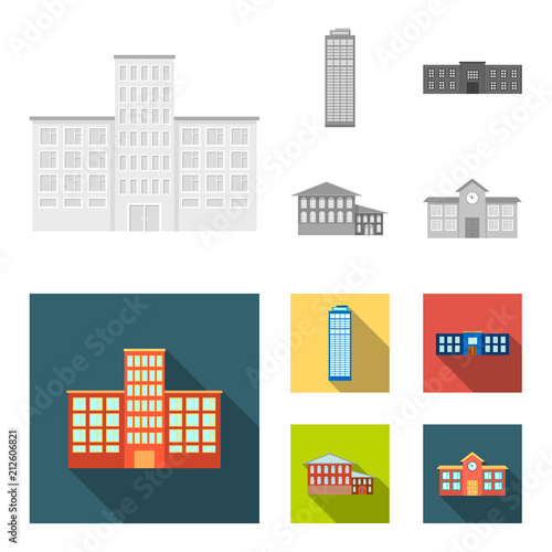 Skyscraper, police, hotel, school.Building set collection icons in monochrome,flat style vector symbol stock illustration web. photo