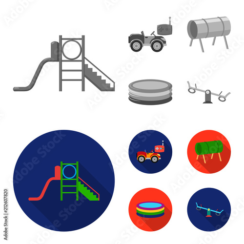 Machine for radio control, tunnel, trampoline, swing. Playground set collection icons in monochrome,flat style vector symbol stock illustration web.