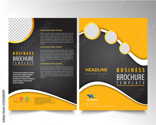 Brochure Template Design, yellow shapes on black background