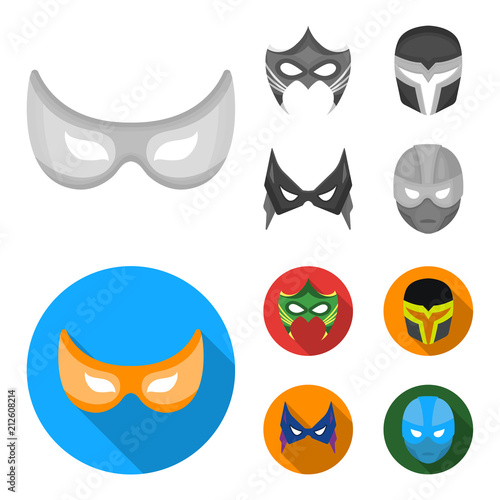 Mask on the head and eyes. Super Hero Mask set collection icons in monochrome,flat style vector symbol stock illustration web.