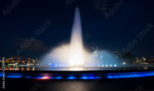 Point State Park Fountain in downtown Pittsburgh at night