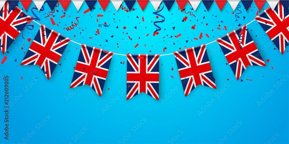 Obraz premium Blue background with british national flags.