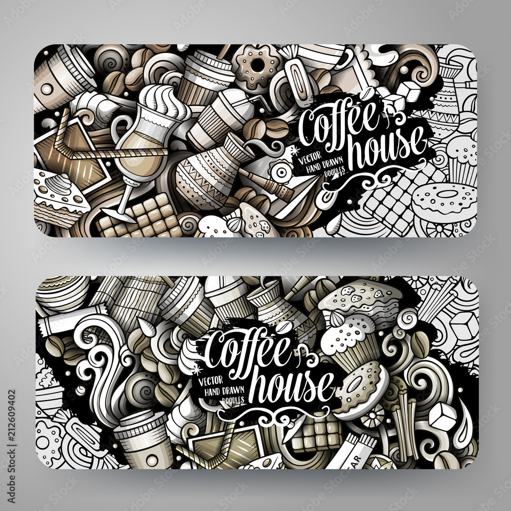 Cartoon graphics toned vector hand drawn doodles Coffee banners