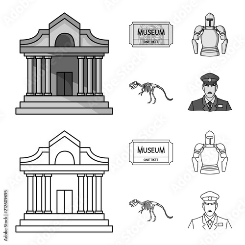 Picture, sarcophagus of the pharaoh, walkie-talkie, crown. Museum set collection icons in outline,monochrome style vector symbol stock illustration web.