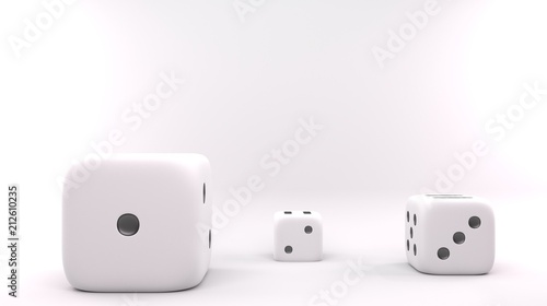 cubes dice three white dices 3D Rendering