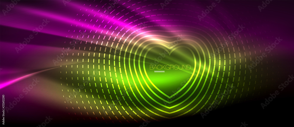 Neon glowing wave, magic energy and light motion background. Wallpaper template, hi-tech future concept Neon glowing wave, magic energy and light motion background. Wallpaper template, hi-tech future concept