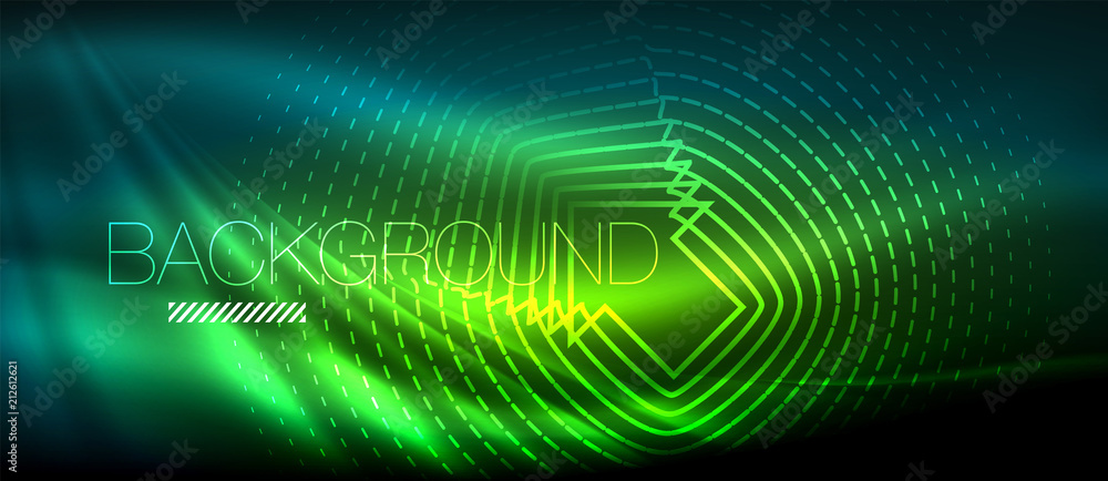 Neon glowing wave, magic energy and light motion background. Wallpaper template, hi-tech future concept Neon glowing wave, magic energy and light motion background. Wallpaper template, hi-tech future concept