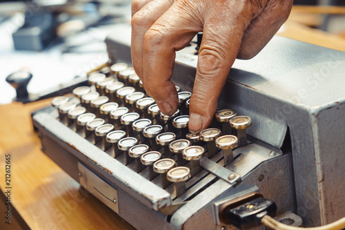 Antique Typewriter. Vintage Typewriter Machine photo