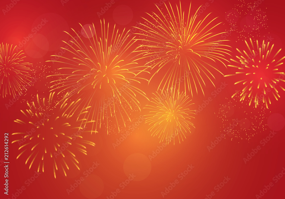 Brightly golden firework on red pink background for celebrating New Year  Eve, Chinese's new year, 4th of July Stock Vector | Adobe Stock