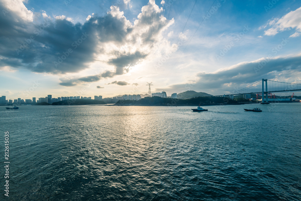 view of port of XiaMen in the evening time