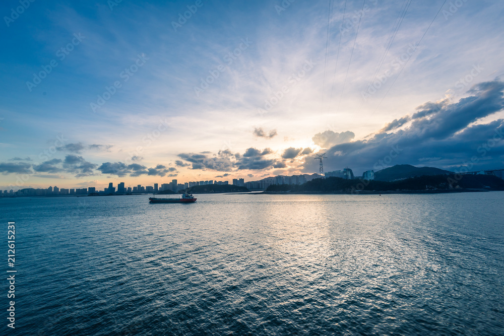 view of port of XiaMen in the evening time