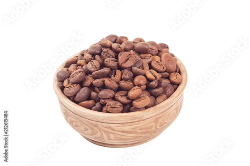Fototapeta Naklejka Na Ścianę i Meble -  Coffee beans in brown cup isolated on white background