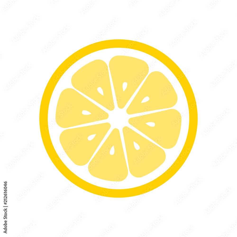 Lemon fruit slice closeup icon, round piece of lemon. Logo design, flat vector illustration. Lemon fruit slice closeup icon, round piece of lemon. Logo design, flat vector illustration.