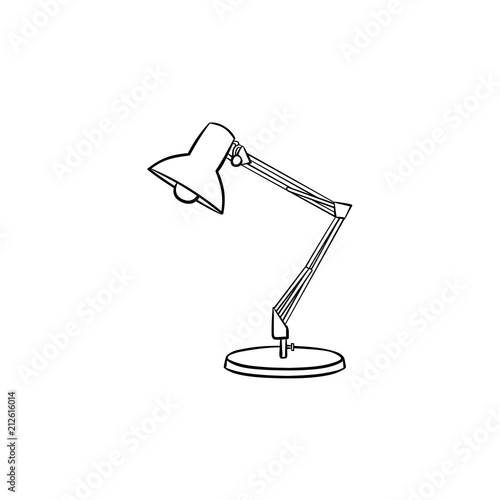 Table lamp spotlight hand drawn outline doodle icon. Questioning, cross-examination, interrogation, writing concept. Vector sketch illustration for print, web and infographics on white background.