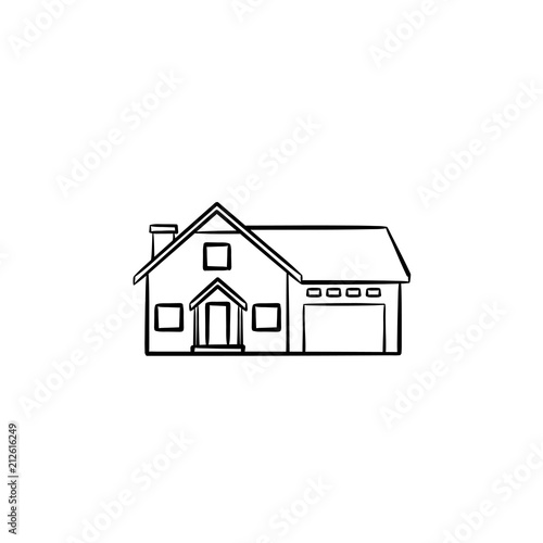 Suburban townhouse hand drawn outline doodle icon. Private property, real estate search, mortgage loan, credit vector sketch illustration for print, web, mobile and infographics on white background.