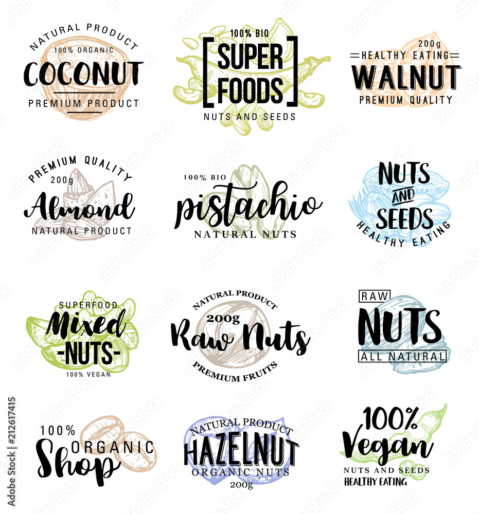 Obraz premium Nuts and beans vector lettering