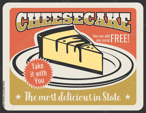 Vector cheesecake dessert for pastry retro poster