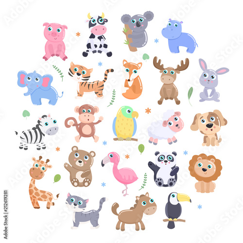 Cute animals set.